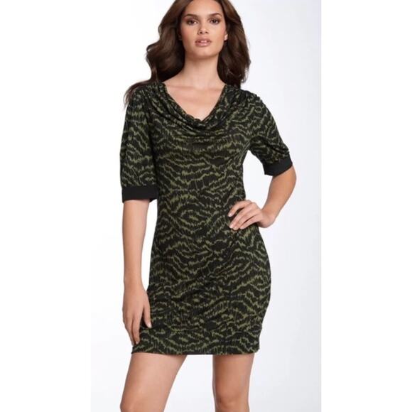 Trina Turk Los Angeles Women's Mandy Cowl Neck Green Black Bodycon Dress Size 4 - Picture 1 of 7